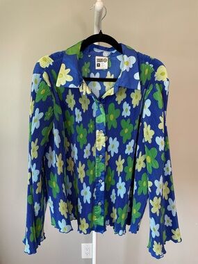 Sammy B x Target Blue Floral Button-Down Shirt - Bold Flower Print XXL